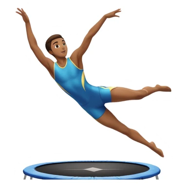 An athletic person soaring high above a trampoline, executing an acrobatic flip with perfect form. The scene captures motion and energy, with a dynamic pose, stretched limbs, and a focused expression. The background suggests a professional trampoline arena with safety padding. sticker
