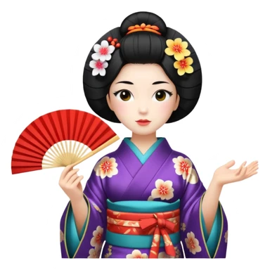 a traditional geisha japanese woman wearing a kinono holding a folding fan elegantly sticker