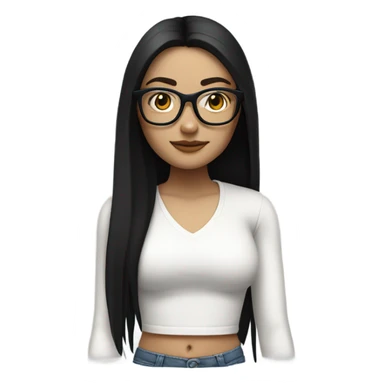 White girl with long straight black hair wearing a white crop top and glasses full body sticker