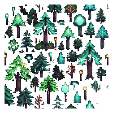 magical forest with glowing crystals and light particles sticker