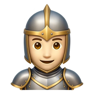 Clash of Clans aesthetic Playful Knight Portrait Emoji, Head tilted with a subtle, cheeky smile peeking from beneath an open helm, showcasing a compact, stylized armored build with bright, expressive eyes in natural skin tone, Simplified yet irresistibly charming features, highly detailed, glowing with a warm, inviting metallic glow, high shine, spirited and approachable, stylized with an air of whimsical chivalry, soft glowing outline, capturing the essence of a playful knight exuding friendly valor! sticker