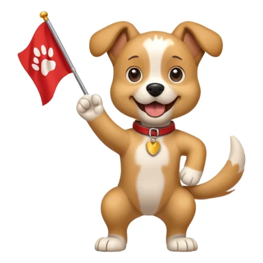 A cartoon dog waving a flag with paw print, shouting with energy.

 sticker