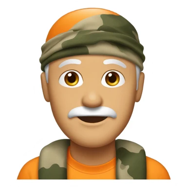 Old white man with stubble facial hair. Wearing a orange shirt and camouflage doorag sticker