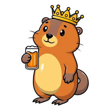 beaver with a crown on head holding a glass of beer sticker