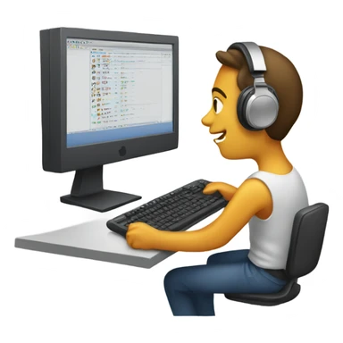 Guy working on a computer wearing headphones sticker