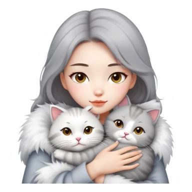 chinese fashion girl hugging  cat sticker