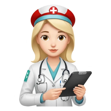 woman medic signing application for job sticker