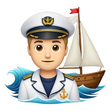 an emoji of a ship and sea and a sailor sticker