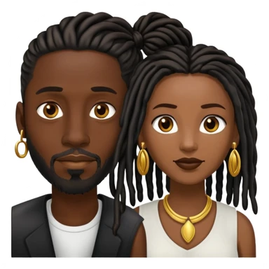 Dark skin black man with black short locs and goatee with a black women brown long locs and gold earrings  sticker