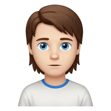 White boy with blue eyes and brown semi long hair with a White shirt sticker