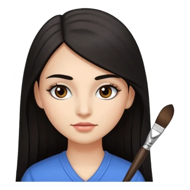 Girl with very long straight dark hair with brows done and holding a lash brush  sticker
