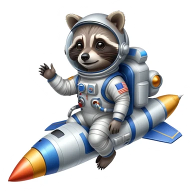 raccoon astronaut riding a rocket sticker