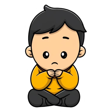 Character begging for forgiveness with sad eyes sticker