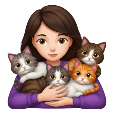 brunette girl snuggling 6 cats sticker