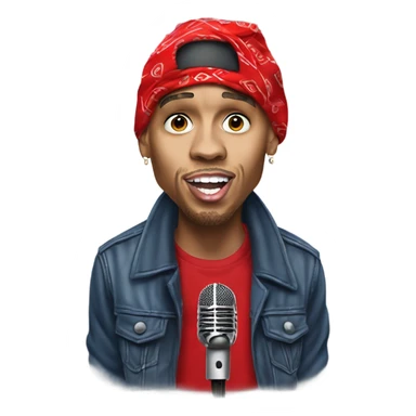 Hyper Realistic Chris brown singing residuals with red patterner bandana mic sticker