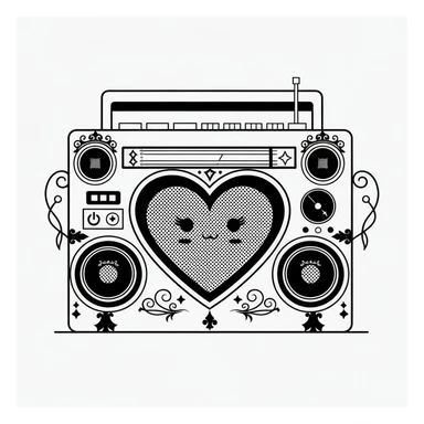 goth heart boombox, cute, expressive, minimal sticker