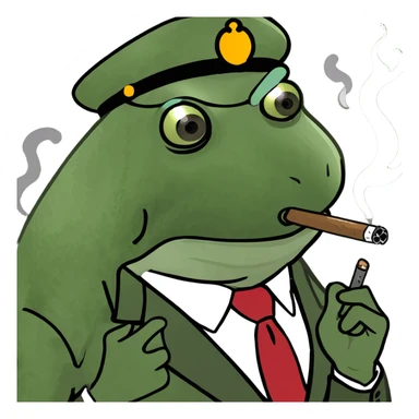 mob boss Italian frog, smoking a cigar, with a stern expression sticker