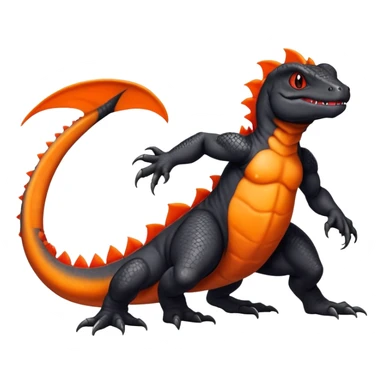 A black Salandit-Charmeleon-newt-hybrid-Fakémon-creature with orange belly sticker