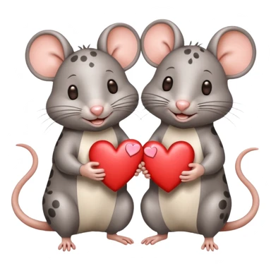 two fat little rats holding hearts one grey with white spots one warm brown sticker