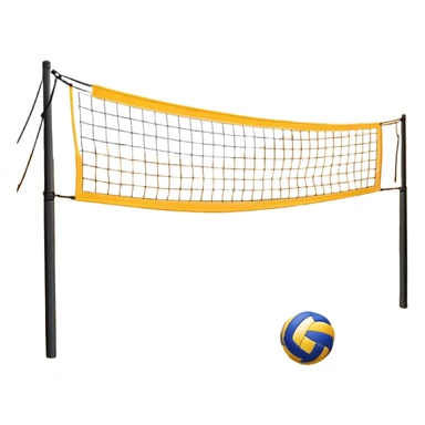 A close-up volleyball net with a ball hovering above it, set against the backdrop of a sandy volleyball court. The scene highlights the tension of an impending play, with the court lines clearly visible and a bright, sunny atmosphere surrounding the action. sticker