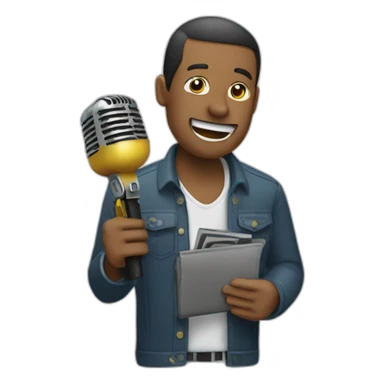 a man with a wallet for a head singing into a microphone while holding it sticker