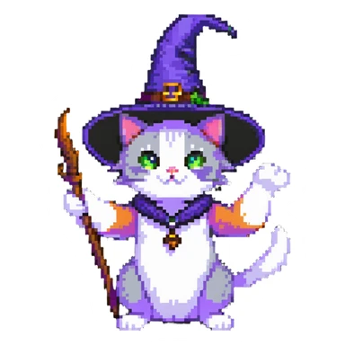 witch cat with a visible paw, cat wearing a witch hat, casting a spell sticker