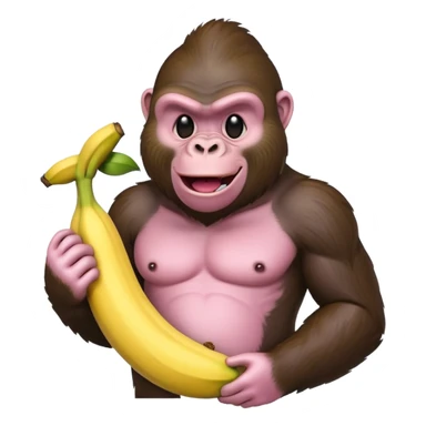 A light pink emoji gorilla holding a banana sticker