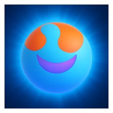Add a radiating blue light effect around the aura ball, keeping the warm smile and 3D emoji style sticker