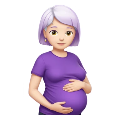 pregnant older woman with purple shirt and short white hair, head, neck and abdomen sticker