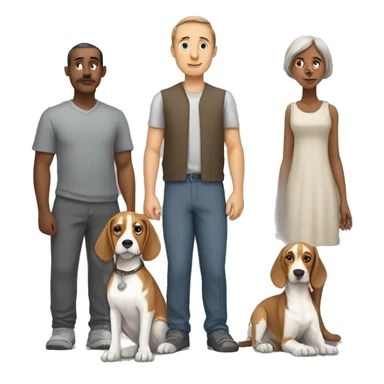 family of man, woman, grey sphinx and beagle  sticker
