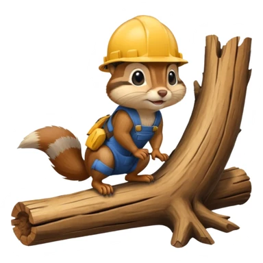  a chipmunk in a construction helmet kneels in front of a log sticker