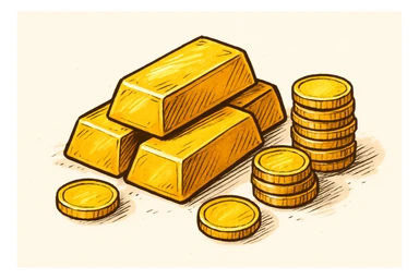 Сгенерируй мне такое золото на белом фоне, в чуть рисованном стиле, без надписей sticker