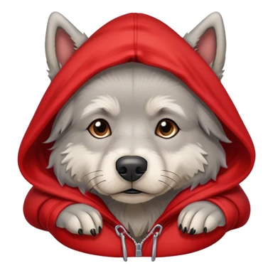 Gray dog scruffy red hood sweatshirt head down sticker