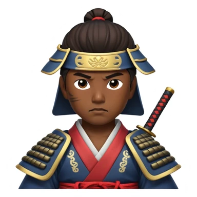 Cinematic Realistic Samurai Pop Culture Emoji, depicted with a noble, stoic portrayal of a samurai warrior rendered with crisp detail and dramatic, traditional lighting. sticker
