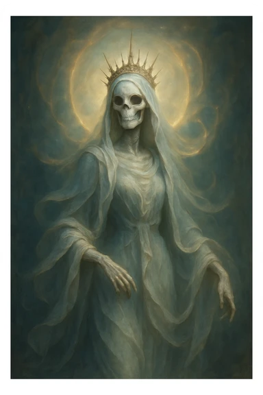 goddess skeleton, elegant, ethereal, fantasy, flowing robes, glowing aura sticker