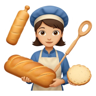 Baking humanless avatar in clean vibrant style illustration. Fresh bread and rolling pin, warm golden tones, simple shapes, flat design, high contrast, cozy and friendly. sticker