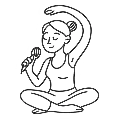 woman doing yoga with a microphone hand drawn outlined icon sticker