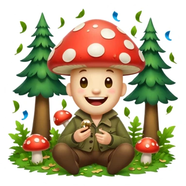 forest character laughing with mushroom confetti sticker