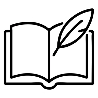 open book with a quill pen, minimal and modern icon, clear lines sticker