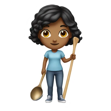 a girl with black hair and a ladle in her hands sticker