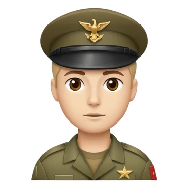 soldier wearing a military cap, showing the front face and cap sticker