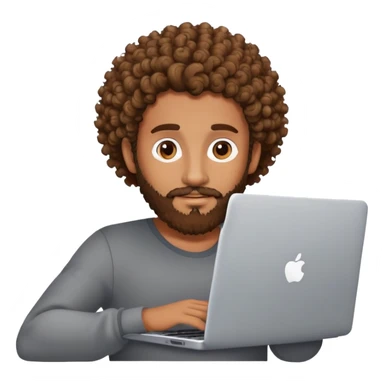 BROWN MAN WITH CURLY HAIR AND BEARD WITH A LAPTOP sticker