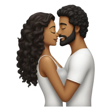 Brown man with a smooth black hair and a black beard kissing a White woman with long brown curly hair sticker