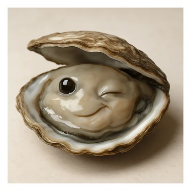 A cute oyster winking, in photorealistic style. sticker