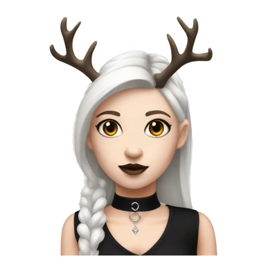 Portrait. Goth deer girl in a black sleeveless dress with a choker. White antlers with deer ears.  sticker