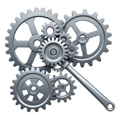 An icon featuring mechanical gears, a wrench, and a blueprint, symbolizing mechanical engineering. The design includes pistons, turbines, and precision tools, representing the design, production, and maintenance of machines and systems. Transparent background sticker