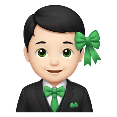 baby boy black hair in suit, with green bow, happy sticker