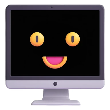 Minimalist 3D-emoticon-style icon of a desktop monitor with soft shading and subtle highlights sticker