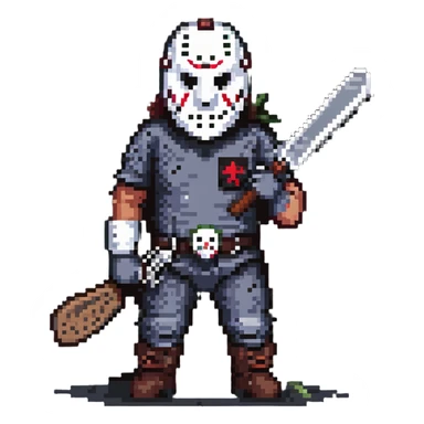 Jason Voorhees from Friday the 13th horror movies wearing a hockey mask and holding a machete sticker