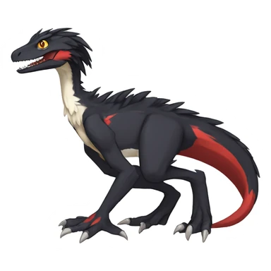 Anthro Cute cool black red white yellow nargacuga-velociraptor-sergal animal hybrid Fakemon full body sticker